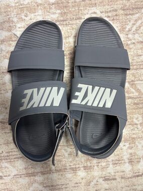Nike Dark Gray Double-Strap Slide Sandals with White Logo